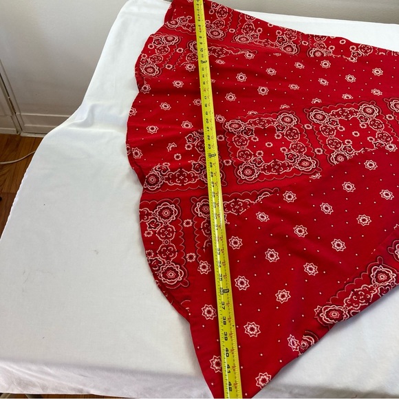 Vintage Cotton Canvas Patchwork Red Paisley Bandana Maxi Skirt - Picture 15 of 17